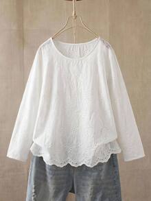 Rusticease Plus Size White Round Neck Long Sleeve Blouse Elegant Office Fall Winter 2026 - White - View 3