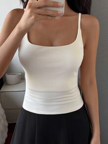 DAZY 2pcs/Set Women's Winter Thermal Lined Simple Versatile Camisole Base Layer Tops - Black - View 12