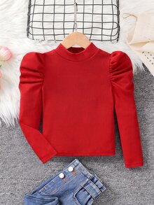 Emery Rose Kids Emery Rose Kids 女童修身復古羊腿袖小立領T恤，運動風，適合秋冬休閒日常穿著與上學穿搭，酷街頭風，萬聖節，Y2K女孩，休閒可愛，姐妹裝，母女套裝，黑色 - 紅色 - 查看 4