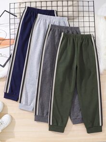 SHEIN 4件組買2送2兒童青少年男孩休閒學院風極簡實用百搭運動長褲多件套裝，男孩套裝，適合春/夏/秋季、情人節、約會 - 彩色 - 查看 5