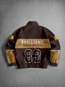 Manfinity EMRG Brown Racing Graphic Boxy-Fit Polyester Zip-Up Jacket With Stand Collar And Elastic Cuffs For Streetwear - Multicolor - View 2