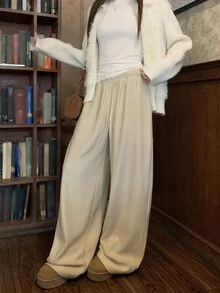 DAZY Women's Solid Color Drawstring Waist Casual Daily Sweatpants - Khaki - View 7