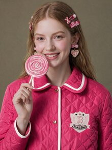 Elnivra Women's Bowknot Decor Patch Design Quilted Single-Breasted Casual Thin Jacket - Pink - View 4