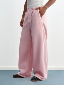 TOKVUE Men's Casual Drawstring Waist Wide Leg Sweatpants For Daily Wear - Pink - View 1