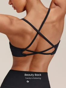 GLOWMODE Seamless Cross The Line Sports Bra With Double Cross-Back Design & Removable Cups Low Impact Yoga Pilates Studio Active Wear - Black - View 3