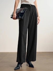 Briarwyn Women's Solid Color Wide Leg Suit Pants With Adjustable Waistband, Winter - Black - View 1