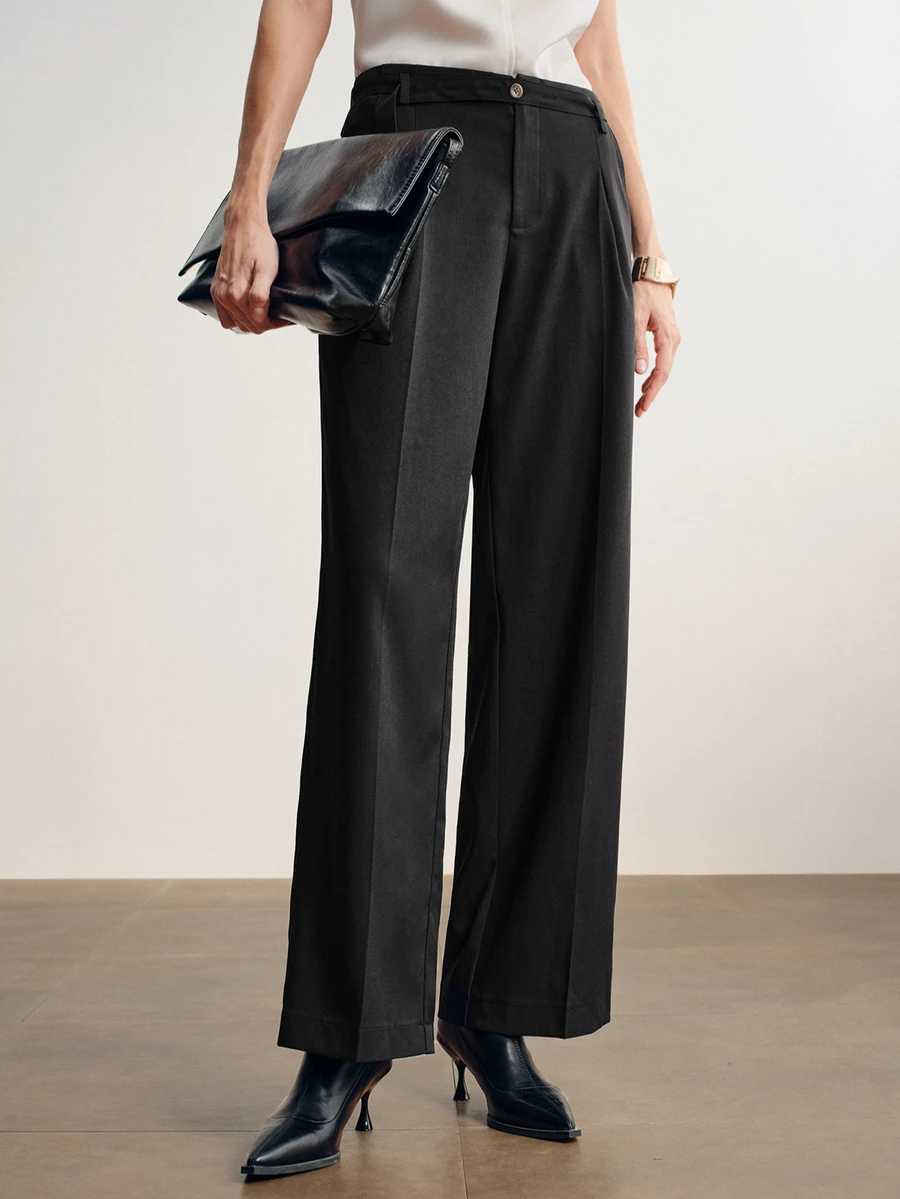 Briarwyn Women's Solid Color Wide Leg Suit Pants With Adjustable Waistband, Winter - Black - View 1