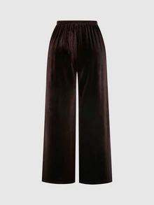 Sweetra Women's Autumn Black & Coffee Dual-Color Casual Comfortable Versatile Velvet Draped Straight Leg Wide Leg Pants 2 Pieces Set - Multicolor - View 5