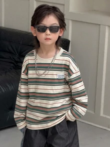 Dazy Kids Kaos Anak Laki-Laki Lengan Panjang Bergaris Kasual untuk Musim Gugur - Light Grey - View 3