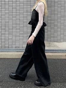 FRIFUL Women's Ruffle Hem Camisole Top And Long Pants Casual Denim Set - Black - View 5