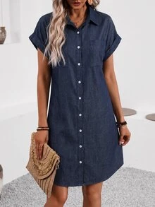 Breezaya Women's Urban Pocket Button Denim Dress - Blue - View 6