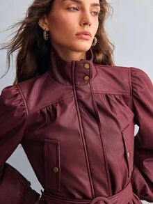 Willow Rêve Women's Solid Color Casual Versatile Daily Long Sleeve Jacket - Burgundy - View 8