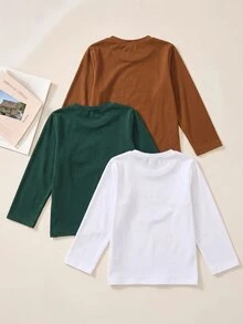 SHEIN Genkimix Kids 3件組字母印花圓領長袖T恤，精緻有意義的字母印花，活潑有趣，舒適柔軟面料，適合日常穿著、學校、運動等多種場合 - 彩色 - 查看 2