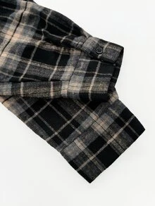EMERY ROSE Versatile Premium Cotton Linen Plaid Patchwork Contrast Color Knit Hooded Plus Size Women's Shirt - Multicolor - View 5