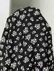 SHEIN 孕婦休閒舒適時尚碎花荷葉邊下擺洋裝 - 黑色 - 查看 9