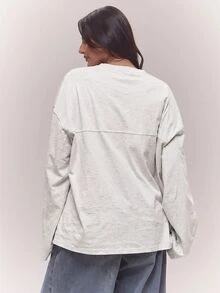 MUSERA 大尺碼白色長袖上衣 春夏休閒日常穿搭 外出穿搭 - 灰色 - 查看 4