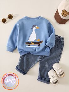 LMoss Kids Baby Boy Blue Duck Print Crew Neck Long Sleeve Cute Versatile Sweatshirt - Blue - View 4