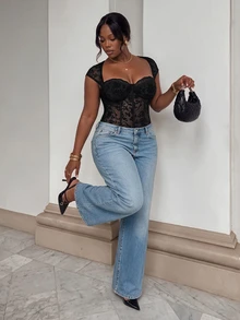 Firerie Plus Size Sexy Street Lace Bodysuit For Date And Vacation - Black - View 4