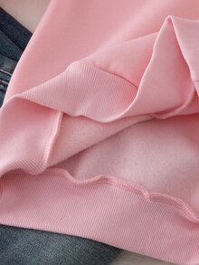 SHEIN (Tween Girl) 休閒街頭風豹紋毛絨帽，五角星豹紋印花，適合街頭穿搭，黑女孩運動衫 - 粉色 - 查看 7