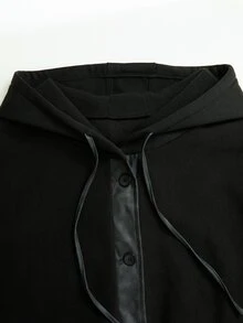 Rusticease Plus Size Fashion Button Pocket Long Sleeve Hooded Jacket Going Out Vacation Black Winter Baggy Smart - Black - View 5