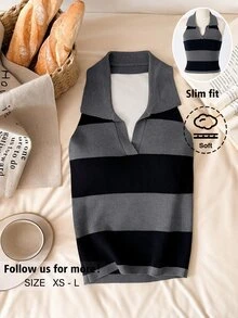 Story & Sage Women's Striped Colorblock Halter Neck Knit Top - Multicolor - View 9
