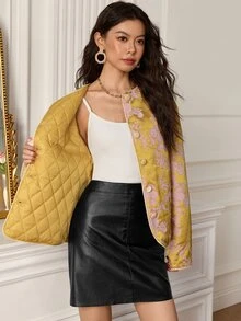 EastFlair Women's New Chinese Style Elegant Jacquard Frog Button Open Front Jacket Dinner Date Night Pink And Gold Fall Fall/Winter Chinese Style - Multicolor - View 9