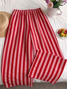 SHEIN EZwear 大尺碼女款條紋休閒日常穿著長褲 - 彩色 - 查看 2