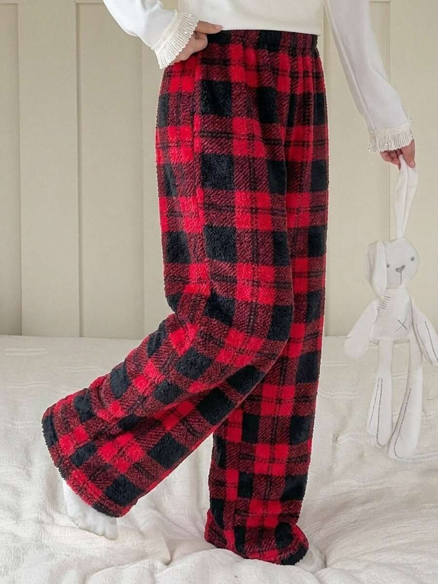 Dazy Kids Tween Girl Plaid Loose Elastic Waist Lounge Pants - Brown - View 1