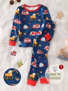 男童紅白色汽車印花長袖上衣與長褲修身家居服套裝 - 藏蓝色 - 查看 8