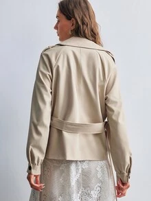 Willow Rêve Women's Short Double-Breasted Long Sleeve Khaki Trench Coat - Khaki - View 2