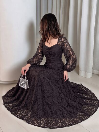 Modelyn Autumn/Winter Lace Waist-Cinching Slimming Elegant Fashionable Long Dress