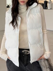 K-Vae Women's Autumn/Winter Stand Collar Zipper Sleeveless Padded Vest Jacket - Beige - View 10