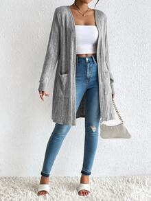 SHEIN BASICS Women's Solid Color Casual Versatile Daily Wear Cardigan - Light Grey - View 4