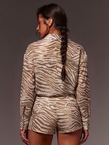 SHEIN X GALILEA Athîral Women's Zebra Print Casual Daily Wear Shirt - Coffee Brown - View 2