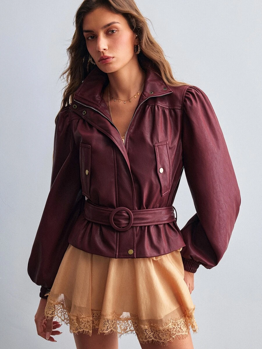 Willow Rêve Women's Solid Color Casual Versatile Daily Long Sleeve Jacket - Burgundy - View 1