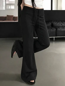 DAZY 女款純色休閒百搭日常喇叭褲 - 黑色 - 查看 3