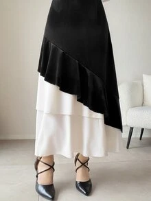 FRIFUL Women's Elegant Long Dress With Stand Collar And Bow Decor, 2 In 1 Design - Black - View 5