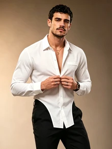 ZURIURI Men's Elegant Premium Minimalist Daily Commute Long Sleeve Shirt - White - View 6