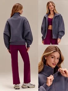 GLOWMODE Everyday Fleece Warmth Whisperer 柔軟保暖輕量夾克，前後縫線設計、口袋、蝙蝠袖、高領、全開襟拉鍊，休閒款 - 紫色 - 查看 8