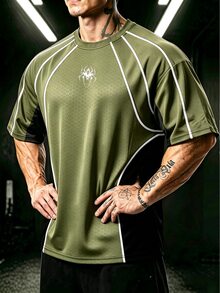 GymBeat 男士蜘蛛圖案短袖休閒健身運動T恤，健身房適用 - 彩色 - 查看 1
