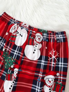【隨機發送1套】男童聖誕長袖家居服套裝，趣味聖誕遊戲機、聖誕老人、雪人、馴鹿印花，針織面料，舒適柔軟圓領長袖褲子寬鬆兩件套，緊身家居睡衣 - 白色 - 查看 7