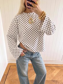 SHEIN EZwear 大尺碼女款秋冬波點白色長袖T恤 - 彩色 - 查看 5