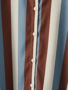SHEIN LUNE Büyük Beden Minimalist Günlük Çizgili Renk Bloklu Düğmeli Gömlek - Çok renkli - Görünüm 6