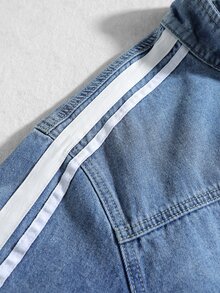 ROMWE MEN Men's Loose Fit Stand Collar Denim Jacket - Light Wash - View 5