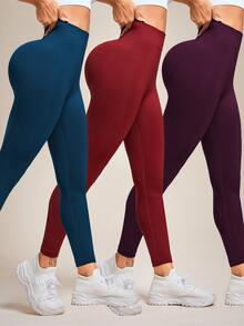 Velisys Velisys Women's Letter Pattern Casual Daily Wear Sports Leggings 3pcs/Set - Multicolor - View 2