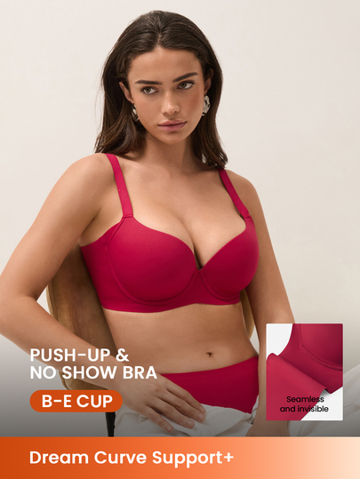 LUVLETTE Dream Curve Support+ Side Support  Underwire Push Up T-Shirt Basic  Comfortable No-Show Seamless Must-Haves  Christmas Red Bra