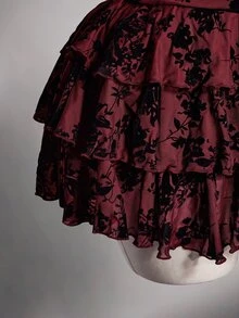 SHEIN ICON 女款大尺碼花卉印花時尚派對掛脖洋裝 冬季 - 酒紅色 - 查看 7