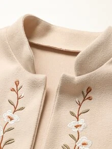 Holdful Holdful 女款秋冬刺繡長袖寬鬆優雅大衣 - 杏色 - 查看 3