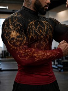 RISE LYT Men's Skull Print Raglan Long Sleeve Sports T-Shirt, Gym - Multicolor - View 4