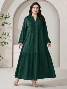 Al Najma 大尺碼女款V領休閒派對阿拉伯風洋裝 - 墨綠色 - 查看 7